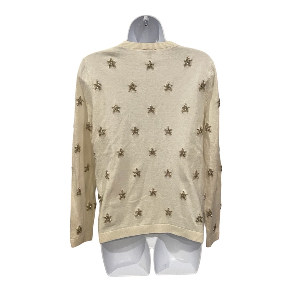 Talbots Womens Cream Gold Tinsel Star Embroidered Crewneck Sweater M Holiday - Picture 6 of 6